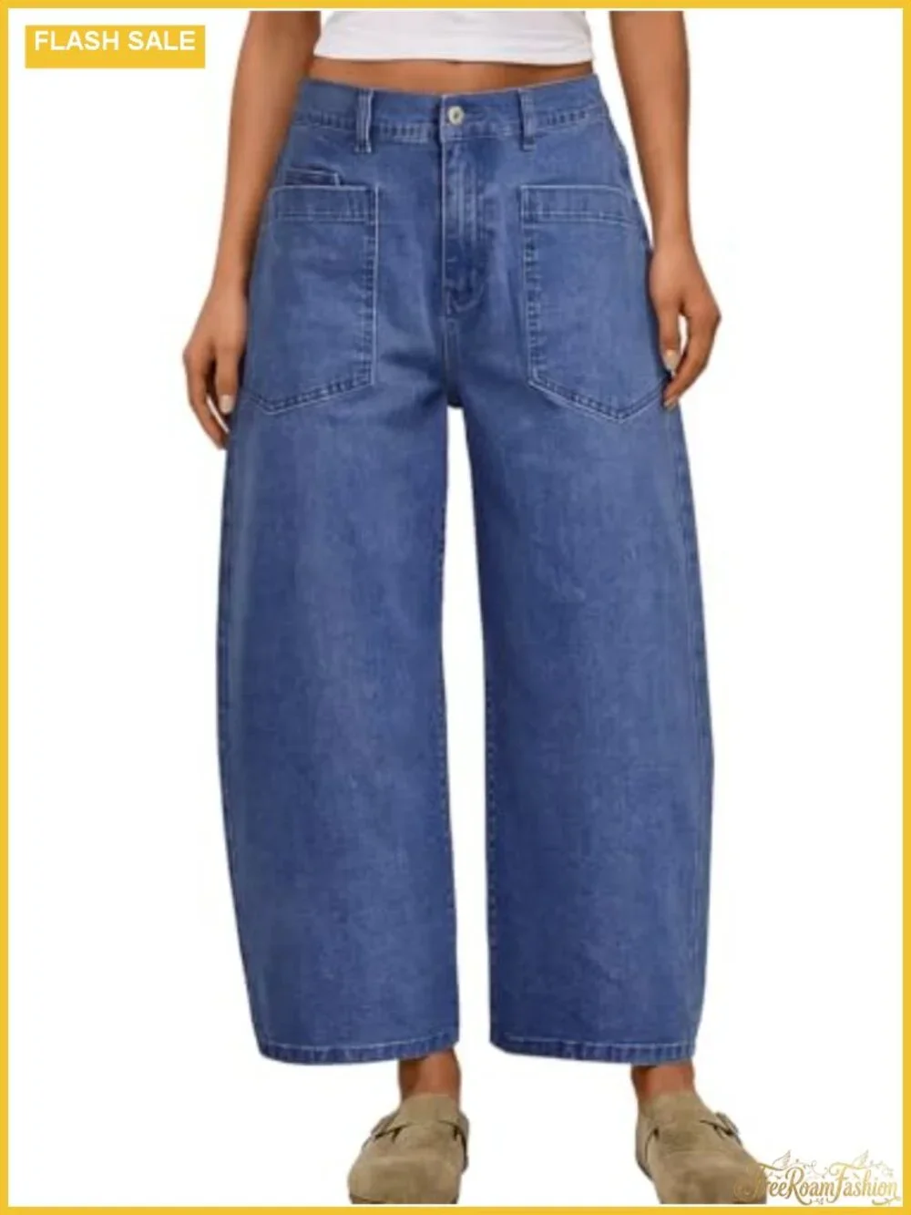 Trendy Queen Women's High Waisted Barrel Jeans - Vintage Wide Leg Ankle Length